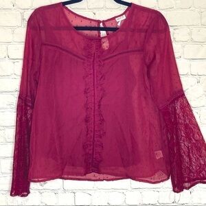 Self E dotted chiffon top with bell sleeves